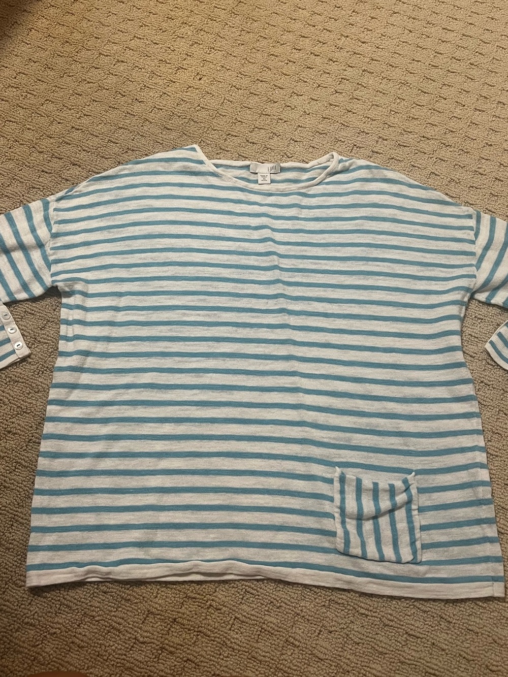 J. Jill Light Blue and White Striped Long Sleeve Tee